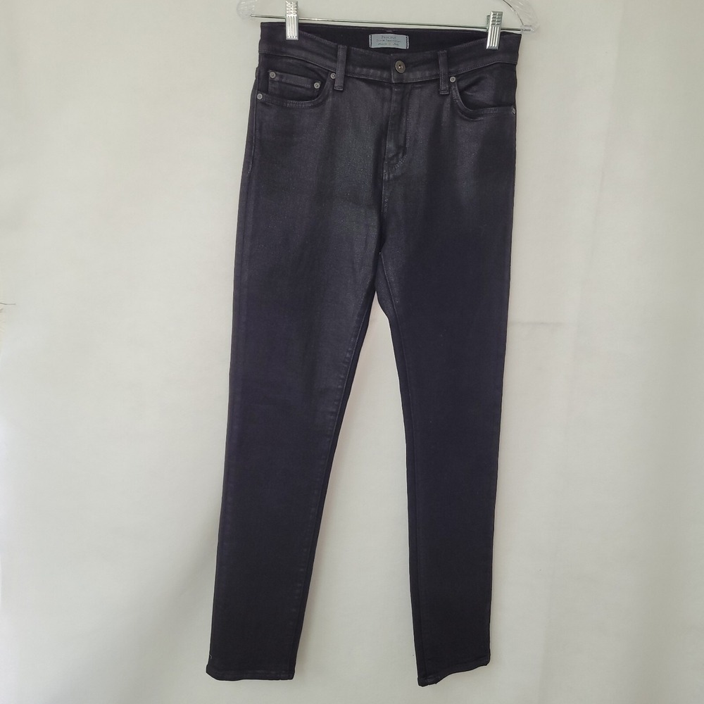Principle Denim Beauty Skinny Jeans Women‎ 28 Black Coated Waxed Mid Rise USA